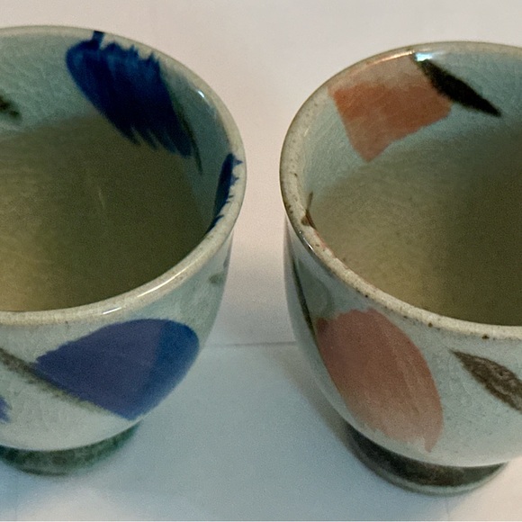 Japanese-Style Ceramic Cups Set of 2 – Unique Gray, Pink & Blue Hand-Painted - Picture 2 of 16